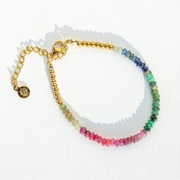 Rainbow SAPPHIRE Beaded Bracelet Waterproof Gold Non-Tarnish Bracelet GORGEOUS - Picture 9 of 10